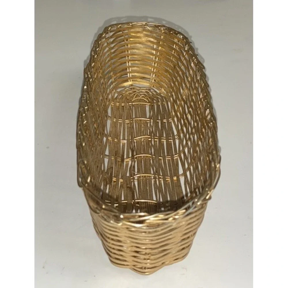 Metal Wire Basket Gold Woven Oblong Crackers Trinket Hand Towel Small‎ Vintage